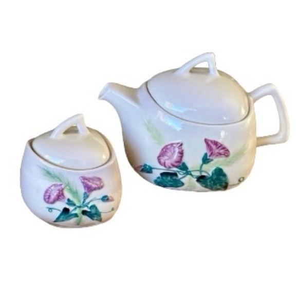 Carlton Ware Handpainted, Made in England, Morning Glory, Teapot & Sugar Dish - Picture 1 of 15